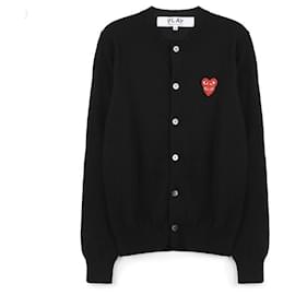 Schwarze Strickjacke mit Doppeltem Rotem Herz-Patch - Comme Des Garcons
