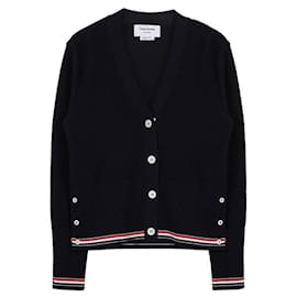 Cardigã de algodão listrado com decote em V para mulheres - Thom Browne