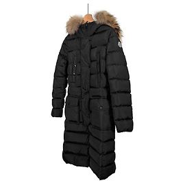 Moncler Chaqueta larga de plumas de piel de mapache para mujer Chloe negra