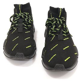 Balenciaga Black Knit All Over Print Speedrunner Lace-Up Men's Sneakers