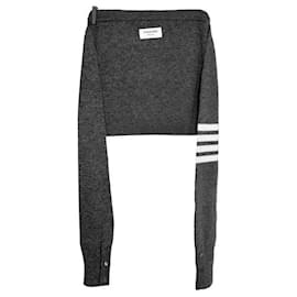 Grau diagonal gestreifter Wollstrick Schultertasche - Thom Browne