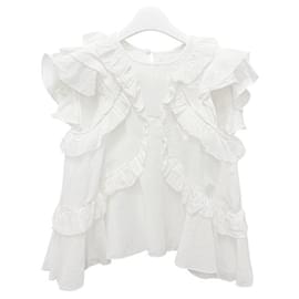 Isabel Marant Blusa de Voile de Algodón Ruffle NALOU Estrecha Blanca