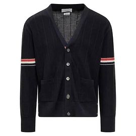 Thom Browne Cardigã de lã relaxado com decote em V e mangas com faixa