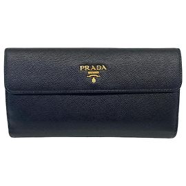 Prada Saffiano Metall Schwarz Langer Geldbeutel