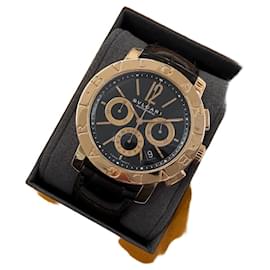 Reloj Cronógrafo de Cuero Dorado Rosa - Bulgari