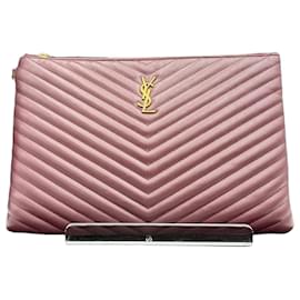Saint Laurent Monogram Matelassé Large Golden Black Clutch Bag