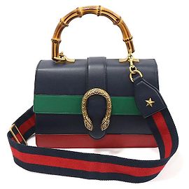 Gucci Borsa media in pelle blu navy Dionysus con manico in bambù