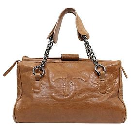 Chanel Borsa a spalla grande in pelle marrone con catena CC