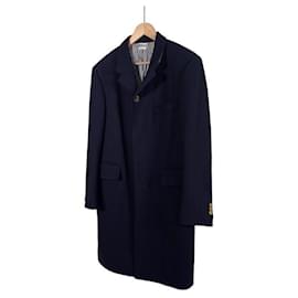 Chestfield Melton Gold Button Diagonal Wool Coat Navy Size - Thom Browne