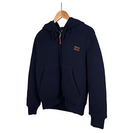 Miu Miu Jaqueta com capuz de lã e caxemira para mulheres - Azul
