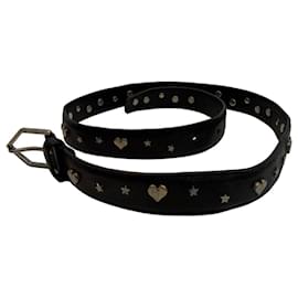Schwarzer Leder-Gürtel von Saint Laurent mit Nieten
