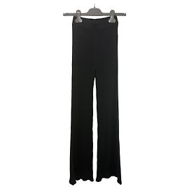 Pantalones de pierna ancha de mezcla de lana virgen negra con canalé Sonia Rykiel