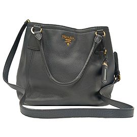 Borsa tote Prada Vitello Daino in pelle nera