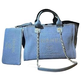 Borsa Tote Chanel Blu in Tessuto Piccola
