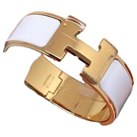 Pulseira Hermès Love H versão larga branca banhada a ouro tamanho S
