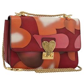 Bolso de hombro de cuero Valentino rojo dorado Auth bs34661A