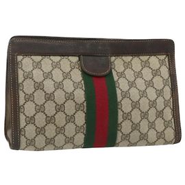 GUCCI GG Supreme Web Sherry Line Clutch Bag PVC Beige 41 014 2125 28 Auth 168839
