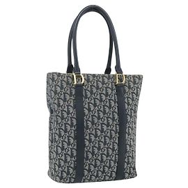 Borsa tote in tela Trotter Christian Dior blu navy oro Auth 175856