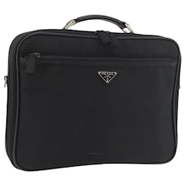 Borsa da lavoro PRADA in nylon nero e argento Auth ti3842