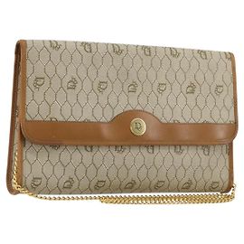 Borsa a spalla in tela a nido d'ape Christian Dior con catena in PVC beige oro Auth ep14180