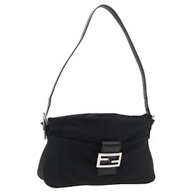 Sac à bandoulière FENDI Mamma Baguette en nylon noir argent authentique 175505A
