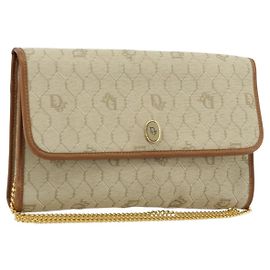 Borsa a spalla in tela a nido d'ape Christian Dior beige oro Auth 168850