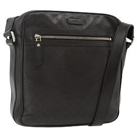 GUCCI Diamante Shoulder Bag Leather Dark Brown Silver 201448 Auth BA12291A