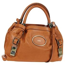 Borsa a mano in pelle Chloe Victoria 2 in 1 marrone oro Auth am11395V - Chloé