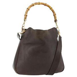 Borsa a mano in pelle GUCCI Bamboo 2way Marrone Oro 001 1998 1638 Auth 175794
