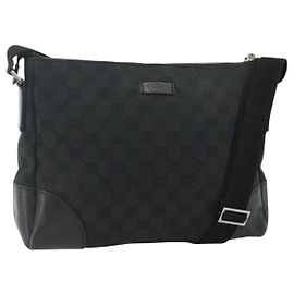GUCCI GG Canvas Shoulder Bag Black Silver 114273 Auth ka4091