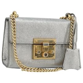 Borsa a Spalla con Catena GUCCI in Pelle Oro Argento 409487 Auth ka4117