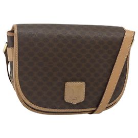 Céline Bolsa de Ombro em Lona Macadam CELINE em Couro PVC Marrom Dourado Auth ka4144