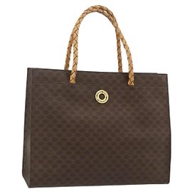 Céline CELINE Macadam Canvas Tote Bag aus PVC-Leder in Braun-Gold Auth bs34711