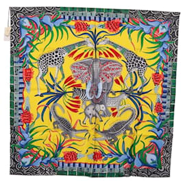 HERMES Sciarpa Carré 90 "LA MARCHE DU ZAMBEZE" Sete Multicolore Auth 176082V - Hermès