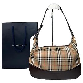 Bolso de hombro vintage Burberry con estampado de cuadros Haymarket beige y marrón