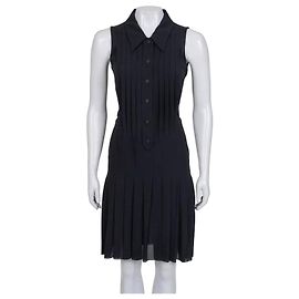 Chanel Schwarzes Seidenplissee-Kleid Größe 34 gebraucht