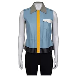 Fendi blauer Leder-Multicolor-Weste, Größe IT40/S, gebraucht