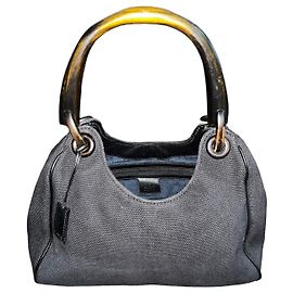 Gucci schwarze Canvas-Handtasche mit Bambusgriff