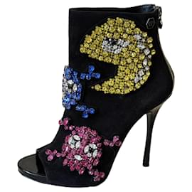 Philipp Plein Crystal Embellished Open Toe Ankle Boots