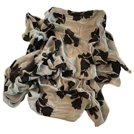 Autre Marque Foulard Manila Grace in cotone con stampa floreale nero e azzurro