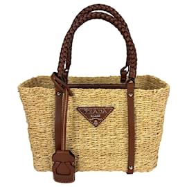 Bolso tote Prada Palmetto Vitello tejido en rafia natural
