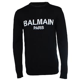 Balmain, Logo-Merino-Strickpullover in Schwarz