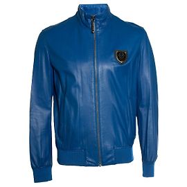 Giacca in pelle blu Philipp Plein