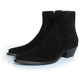 Stivaletti in suede di lana neri Lukas di Saint Laurent
