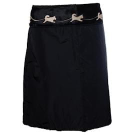 Gonna in nylon nera con pelle di pony di Prada