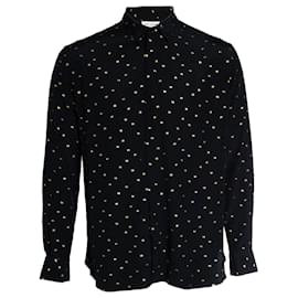 Saint Laurent, Camicia nera con stampa in lurex dorato