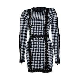 Vestido de punto a cuadros Balmain en blanco y negro