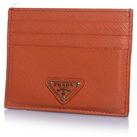 Prada, portacarte in pelle saffiano arancione