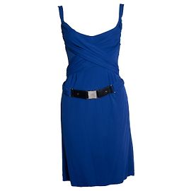 Gucci, abito blu con cintura avvolgente