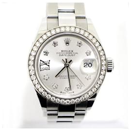 Damenarmbanduhr Lady-Datejust aus Stahl mit Diamantlünette - Rolex